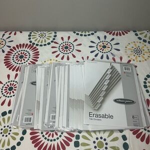 NWT Wilson Jones Erasable Tab Dividers, 8-Tab Set, White Tabs 3-Hole Punched 24